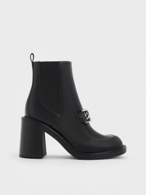 Charles & Keith Gabine Block Heel Ankle Boots Siyah | EVIM-18250