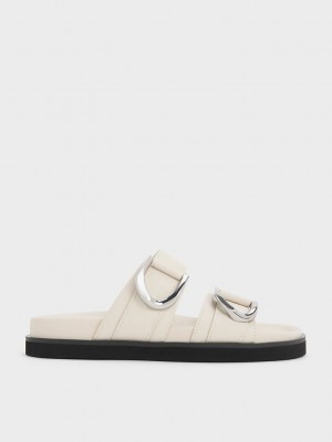 Charles & Keith Gabine Buckled Deri Slides Pembe | ZFKA-61975