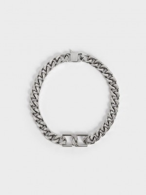 Charles & Keith Gabine Chain-Link Choker Necklace Gümüş | UPQB-94807
