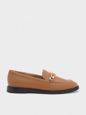 Charles & Keith Gabine Chain-Link Deri Loafers Kahverengi | IRHS-84952