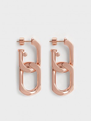 Charles & Keith Gabine Chain-Link Drop Earrings Pembe Altın | NZJY-47023