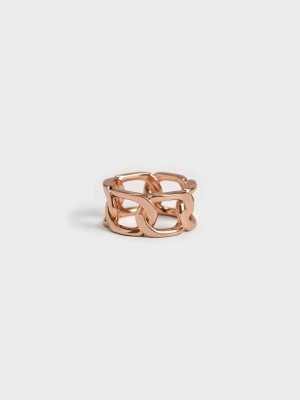 Charles & Keith Gabine Chain-Link Ring Pembe Altın | NXKA-80623