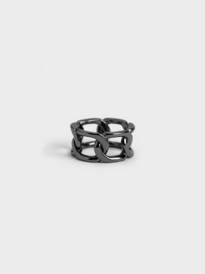 Charles & Keith Gabine Chain-Link Ring Siyah | XBMV-23048
