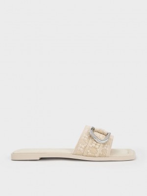 Charles & Keith Gabine Crochet & Mesh Terlik Sandals Krema | XRDB-25416