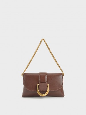 Charles & Keith Gabine Crossbody Bag Koyu Kahverengi | LFBN-75329