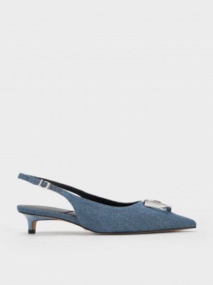 Charles & Keith Gabine Denim Arkası Açık Pumps Mavi | GUOM-81320