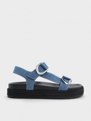 Charles & Keith Gabine Denim Espadril Sandals Mavi | WNDF-24085