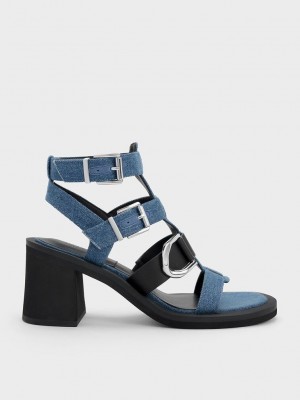 Charles & Keith Gabine Denim Gladiator Sandals Mavi | PTZR-94061