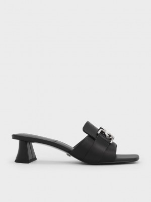 Charles & Keith Gabine Deri Block Heel Mules Siyah | AHJS-72849