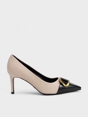 Charles & Keith Gabine Deri Burunlu-Cap Pumps Bej Rengi | AKGN-25640