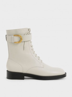 Charles & Keith Gabine Deri Dantel-Up Ankle Boots Pembe | ODGW-13620
