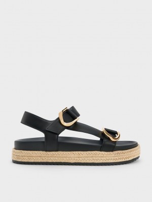 Charles & Keith Gabine Deri Espadril Sandals Siyah | YKUP-52963