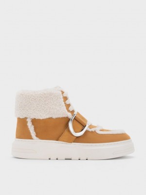 Charles & Keith Gabine Deri Fur-Astar High-Top Sneakers Kahverengi | GNCA-45263