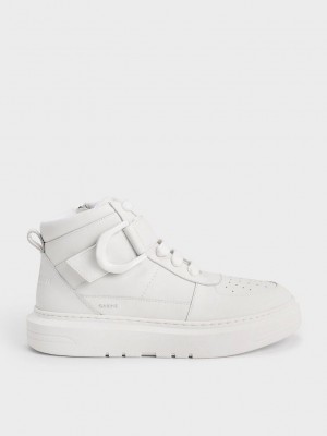 Charles & Keith Gabine Deri High-Top Sneakers Beyaz | YRZE-14928