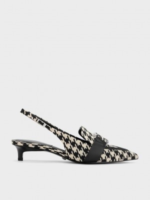 Charles & Keith Gabine Deri Houndstooth Arkası Açık Pumps Renkli | YRBP-52643