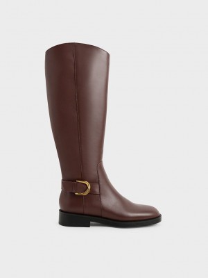 Charles & Keith Gabine Deri Knee-High Boots Kahverengi | HMOA-13967
