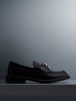Charles & Keith Gabine Deri Loafers Siyah | QNTO-12589