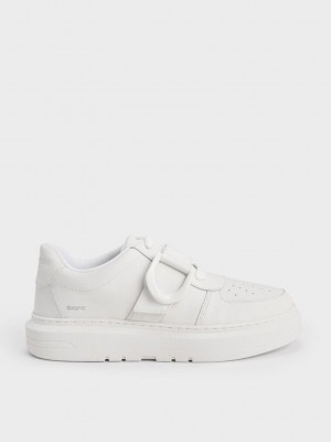 Charles & Keith Gabine Deri Low-Top Sneakers Beyaz | SFEJ-85643