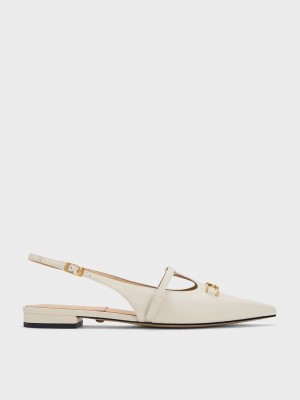 Charles & Keith Gabine Deri T-Bar Arkası Açık Flats Pembe | NLHU-01258