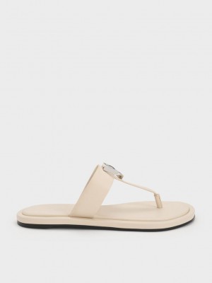 Charles & Keith Gabine Deri Tanga Sandals Pembe | NHBL-64720