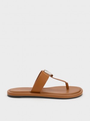 Charles & Keith Gabine Deri Tanga Sandals Kahverengi | XWVC-34176