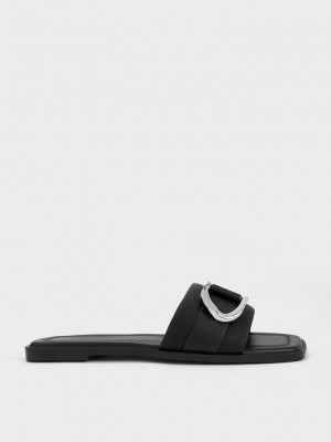 Charles & Keith Gabine Deri Terlik Sandals Siyah | TDJR-51239