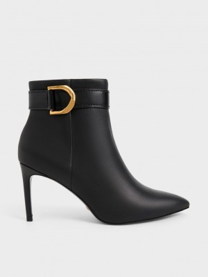 Charles & Keith Gabine Deri Topuklu Boots Siyah | PDXH-67340