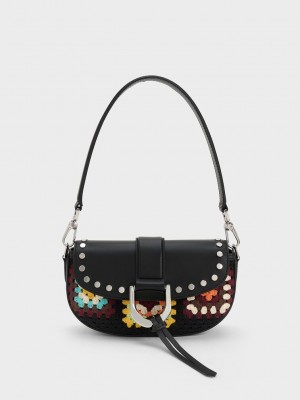 Charles & Keith Gabine Floral Crochet Deri Shoulder Bag Renkli | DNBY-57613
