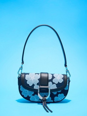 Charles & Keith Gabine Floral Denim Shoulder Bag Mavi | GLWM-91245