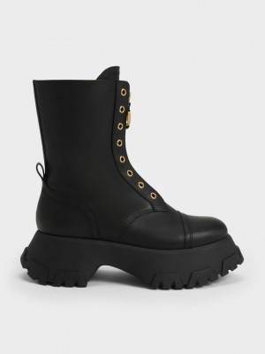 Charles & Keith Gabine Front Zip Ankle Boots Siyah | ZVXW-57429
