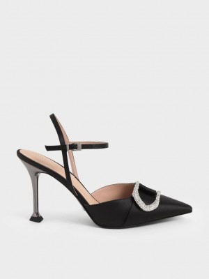 Charles & Keith Gabine Gem-Embellished Back Askılı Pumps Siyah | QKTJ-02451