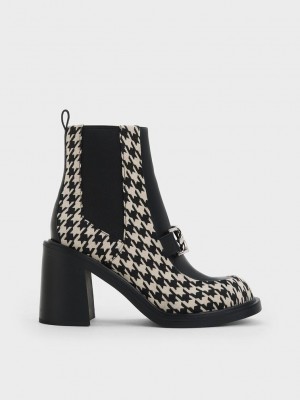 Charles & Keith Gabine Houndstooth Block Heel Ankle Boots Renkli | SEAO-58692