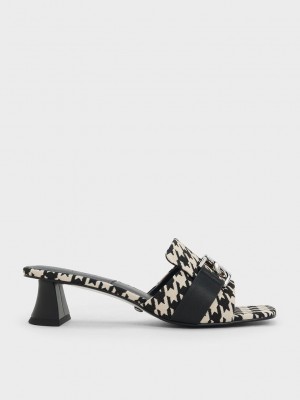 Charles & Keith Gabine Houndstooth Deri Topuklu Mules Renkli | XIHC-60327