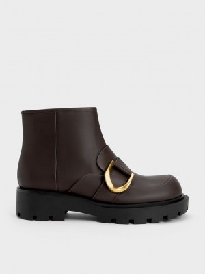 Charles & Keith Gabine Loafer Ankle Boots Koyu Kahverengi | SFNG-68149