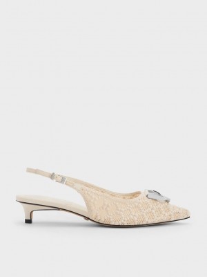 Charles & Keith Gabine Patterned Arkası Açık Pumps Krema | KFMR-43529