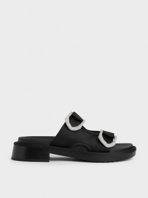 Charles & Keith Gabine Recycled Polyester Slides Siyah | JQNX-54382