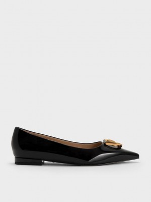 Charles & Keith Gabine Rugan Deri Ballerinas Siyah | LRJT-75038