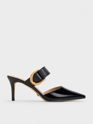 Charles & Keith Gabine Rugan Deri Mule Pumps Siyah | CDMI-34567