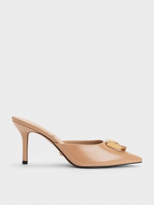 Charles & Keith Gabine Rugan Deri Mules Bej Rengi | YCXI-36592