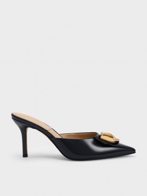 Charles & Keith Gabine Rugan Deri Mules Siyah | TZXR-40857