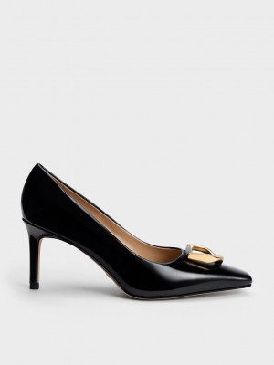 Charles & Keith Gabine Rugan Deri Tapered Pumps Siyah | EZGT-94680