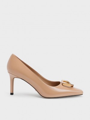 Charles & Keith Gabine Rugan Deri Tapered Pumps Bej Rengi | EJZX-21987