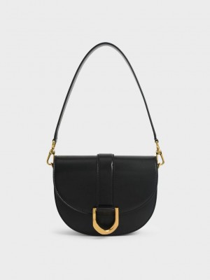 Charles & Keith Gabine Saddle Bag Siyah | NCJM-95307