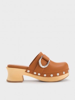 Charles & Keith Gabine Studded Deri Clogs Kahverengi | OUSZ-16295