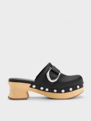 Charles & Keith Gabine Studded Deri Clogs Siyah | MWZX-71832