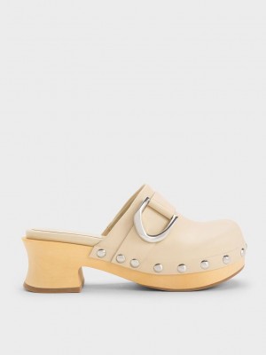 Charles & Keith Gabine Studded Deri Clogs Pembe | IQCG-47805