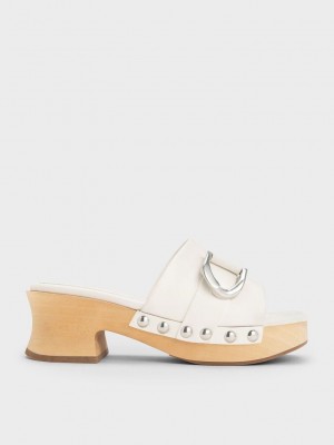 Charles & Keith Gabine Studded Deri Clogs Beyaz | GPSM-37156