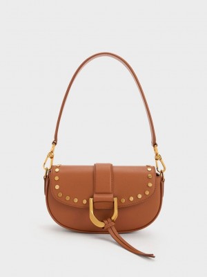 Charles & Keith Gabine Studded Deri Shoulder Bag Kahverengi | UCWL-06491