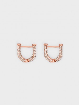 Charles & Keith Gabine Swarovski Crystal Huggie Earrings Pembe Altın | NBFI-80751