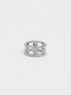 Charles & Keith Gabine Swarovski Crystal Chain-Link Ring Gümüş | JLPT-05794